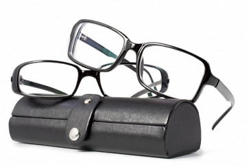 black glasses with case