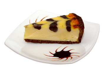 Gourmet slice of cheesecake on the white background