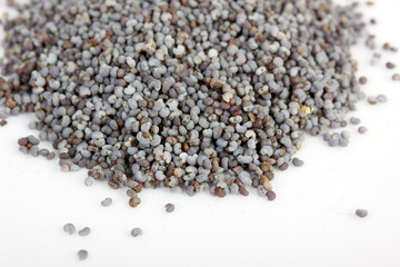 Poppy Seeds (Papaver Somniferum) on white background