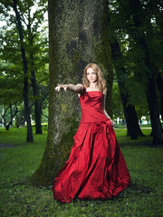 beautiful young girl in a red dress