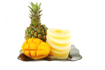 raw fruits on black plate