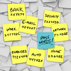 Passwords Written on Sticky Notes - obrazy, fototapety, plakaty