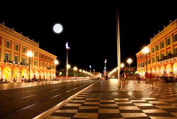 Fototapeta na wymiar The Plaza Massena Square at night in Nice