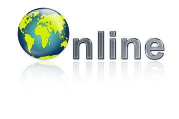 modern online button, white background, green earth