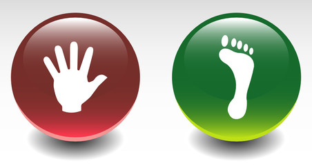 Glossy Hand and Foot Sign Icons