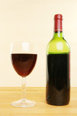 Red wine bottle and glass