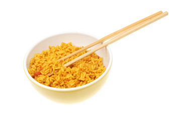 Bowl of rice with chopsticks