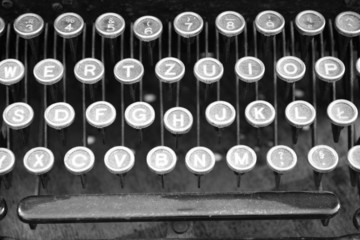 Keyboard of a vintage typewriter in close up