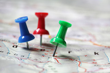 Travel destination mstked with pushpins