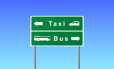 Arrows taxi bus on sky background.