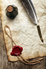 Blank paper with wax seal, quill & ink © Leigh Prather