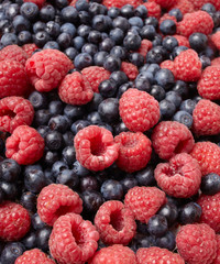 fresh blueberries and raspberries