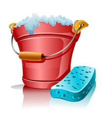 bucket with foam and bath sponge - 24443613