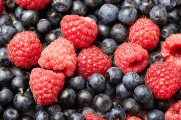 fresh blueberries and raspberries