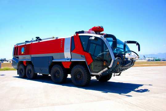 Red fire vehicle at airport