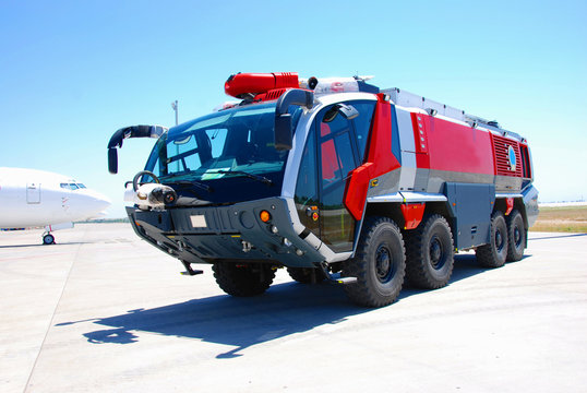 Red fire engine at airport