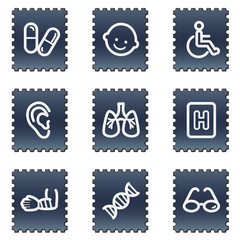 Medicine web icons set 2, navy stamp series