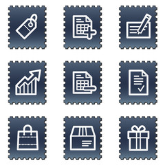 Shopping web icons set 1, navy stamp series