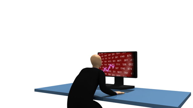 3d man sitting in front of a screen at a table