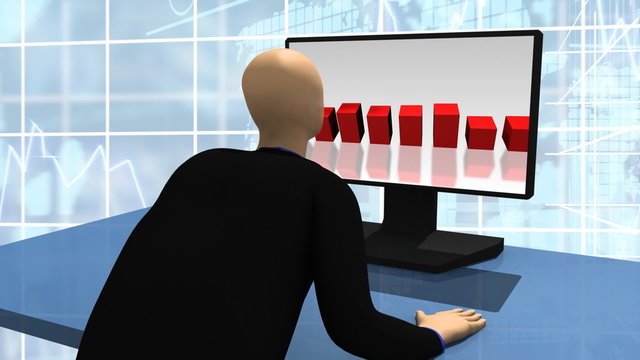 3d men observing share market on a screen