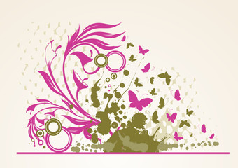 grunge floral abstract banner with blots
