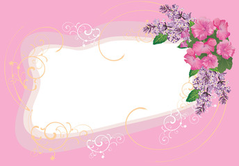 floral frame with liac flowers on pink