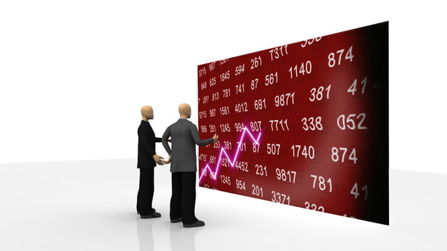 3d men observing share market on a screen