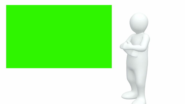 3d-man standing in front of a green wall