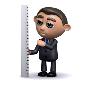 3d Businessman measures with ruler