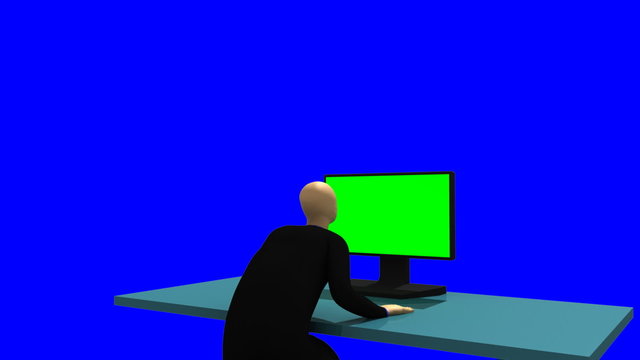 3d-man standing in front of a desktop
