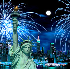The Statue of Liberty and July 4th firework