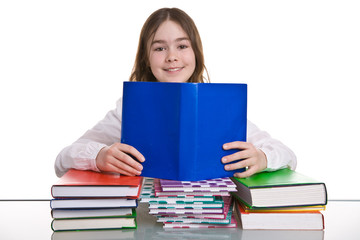 Girl learning isolated on white background