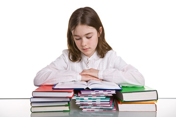 Girl learning isolated on white background