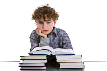 Boy learning isolated on white background