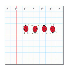 Four cute ladybugs on blank peace of paper