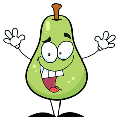 Happy Green Pear Cartoon Character