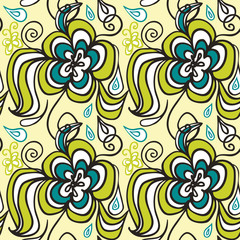 Abstract Flower seamless background doodle with butterfly