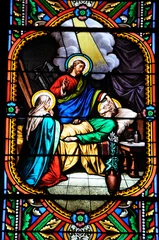 Fotobehang stained glass of church sainte eutrope © lophie