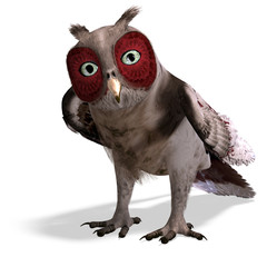 brown fantasy owl. 3D rendering with clipping path and shadow ov