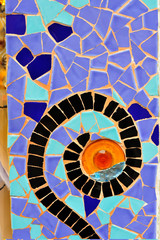 Gaudi mosaic in Guell park, Barcelona, Spain
