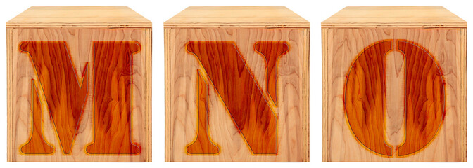 Wood Engraved Alphabet Blocks M N O