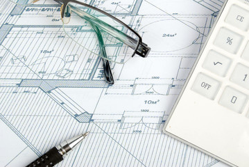 calculator and blueprint