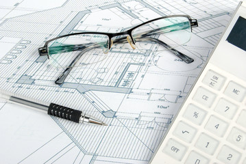 calculator and blueprint