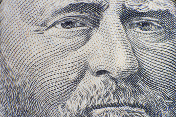 Extreme closeup of Grant on the fifty dollar note