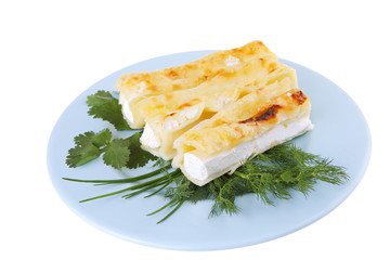 cheese cannelloni on blue