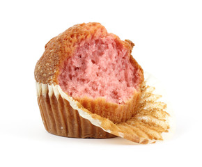 Strawberry muffin that has been bitten