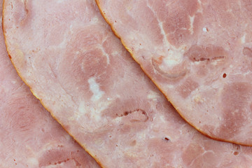 Close view of sliced baked deli ham