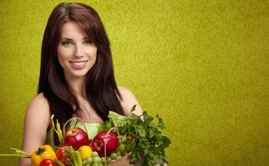 Woman with fruits and vegetables , green concept