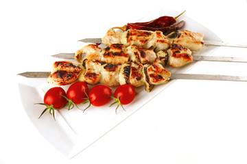 roast shish kebab on white