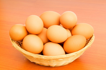 Basket of eggs on the colourful background